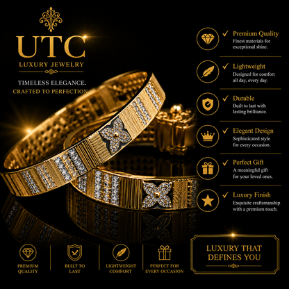 ✨ Traditional Indian Gold-Tone Designer Bangle Set | Floral Crystal Women's Kada (Pair)