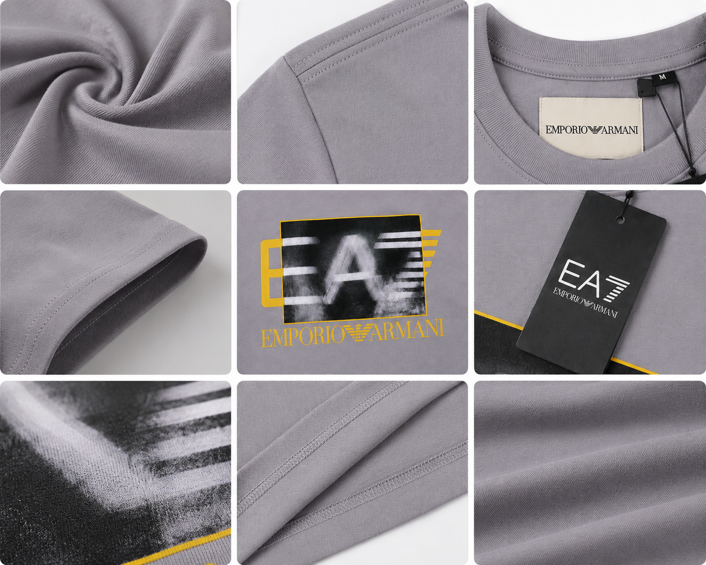 EA7 Emporio Armani Men's Premium Graphic T-Shirt | Grey Crew Neck Cotton Tee