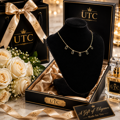 ✨ Black Crystal Gold Charm Necklace | Elegant Luxury Pendant Necklace for Women | UTC Jewelry