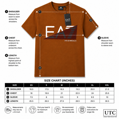 🤎 EA7 Emporio Armani Men's Premium Graphic Logo T-Shirt | Brown Cotton Crew Neck