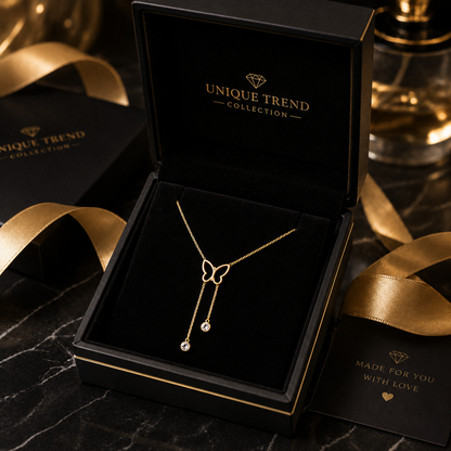 🦋 Elegant Butterfly Tassel Necklace for Women | Gold Plated Crystal Pendant Jewelry