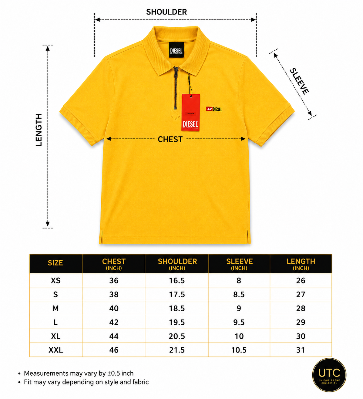 🔥 Diesel Men's Premium Yellow Zip Polo Shirt | Luxury Cotton Casual Golf Polo 👕💛