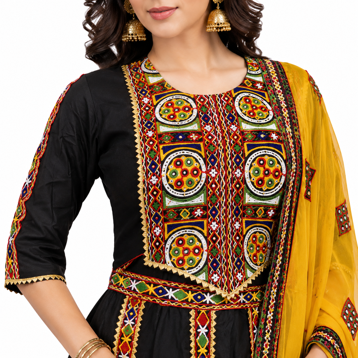 Women’s Black & Yellow Embroidered Chaniya Choli Set – Navratri Garba Lehenga