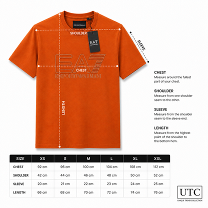 🧡 EA7 Emporio Armani Men's Premium Logo T-Shirt | Orange Cotton Crew Neck