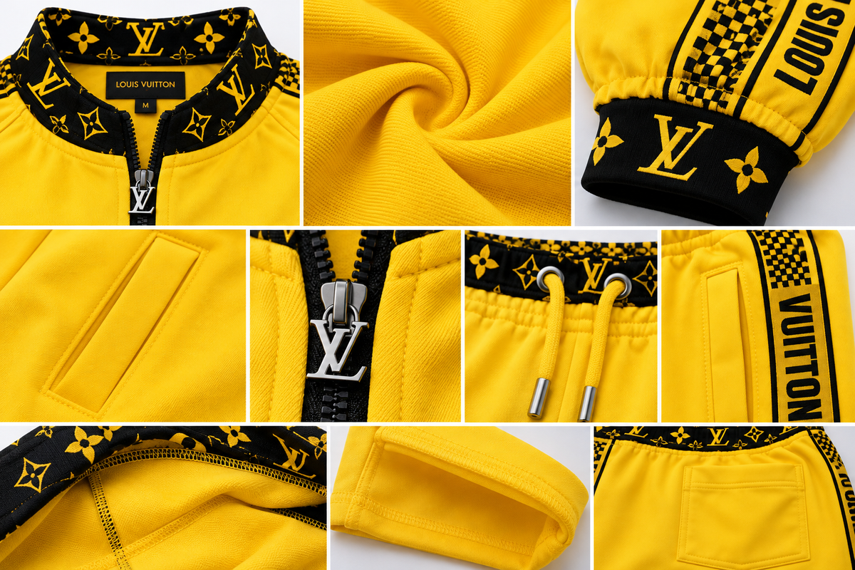 Louis Vuitton Logo Yellow & Black 2-Piece Tracksuit | Zip Jacket & Joggers