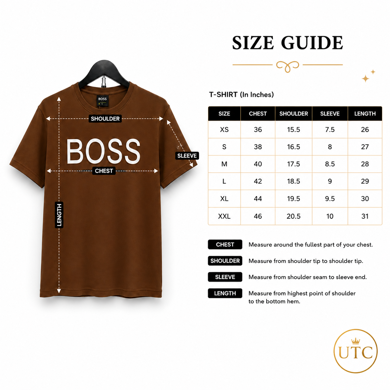 BOSS Men’s Brown Logo T-Shirt | Premium Short Sleeve Crew Neck Tee