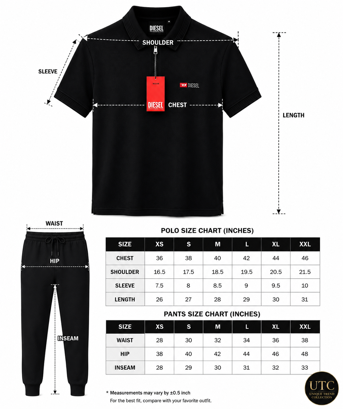 Diesel Men's Premium Black Zip Polo Shirt | Short Sleeve Cotton Polo | Designer Casual Wear