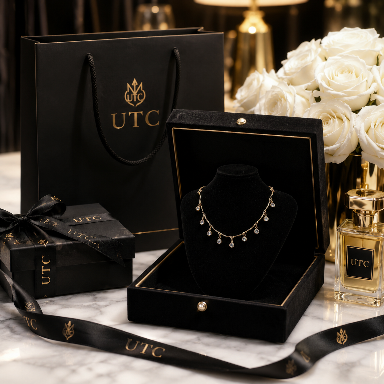 ✨ UTC Luxury Crystal Drop Necklace for Women | Elegant Gold-Tone Adjustable Jewelry ✨