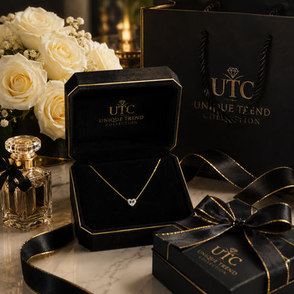 💎 UTC Luxury Heart Crystal Necklace for Women | Elegant Gold-Tone Pendant Jewelry ✨
