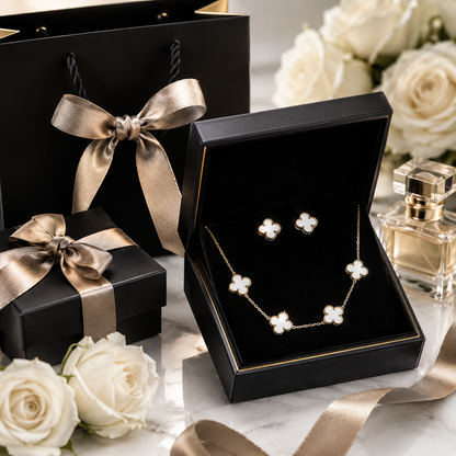 💎 Clover Luxury Jewelry Set – Gold Plated Necklace & Earrings Set for Women | Elegant Gift Collection