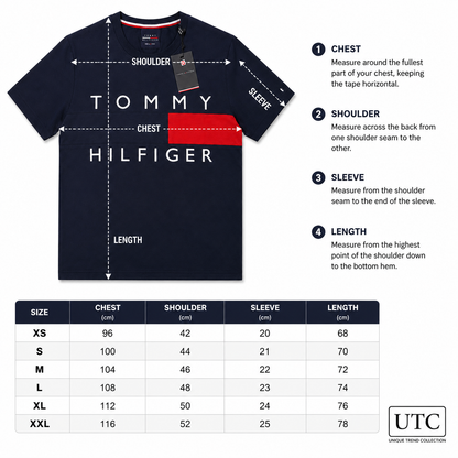 💙 Tommy Hilfiger Men's Flag Logo T-Shirt | Navy Blue Premium Cotton Crew Neck