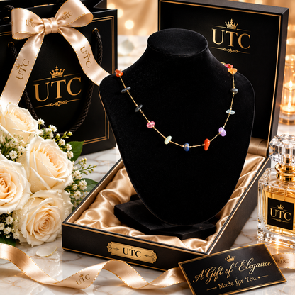 ✨ Rainbow Gemstone Necklace for Women | Gold-Tone Crystal Beaded Necklace | Elegant Gift for Her | UTC Jewelry