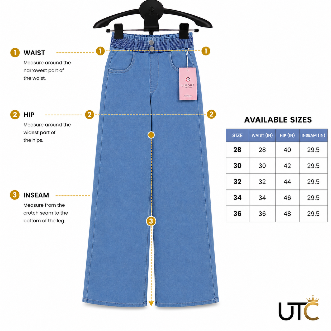 LIMORE Women’s Light Blue Wide-Leg Jeans | Elastic Waist