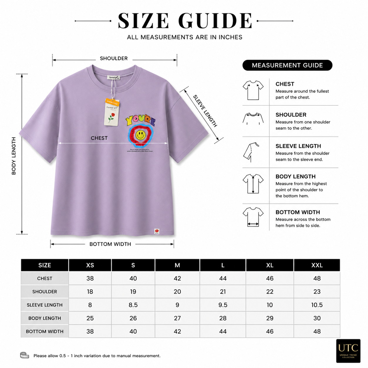 Formal Girl Women’s Oversized Lavender Graphic T-Shirt – Smiley Print Casual Tee