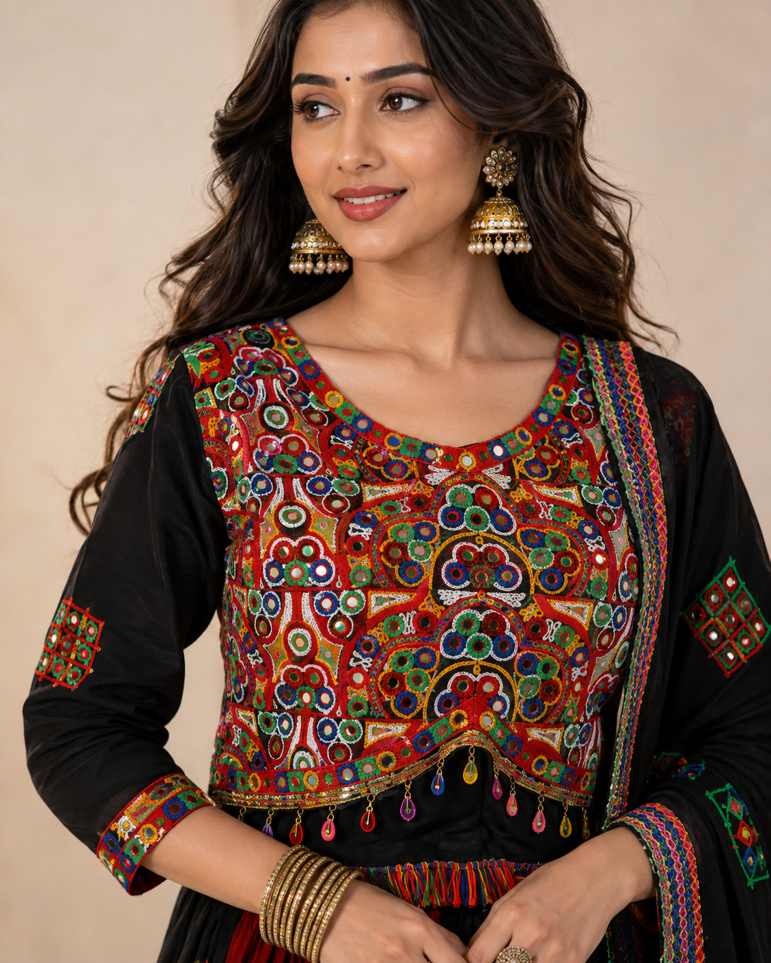 Women’s Red & Black Multicolour Navratri Garba Chaniya Choli Set – 3 Piece