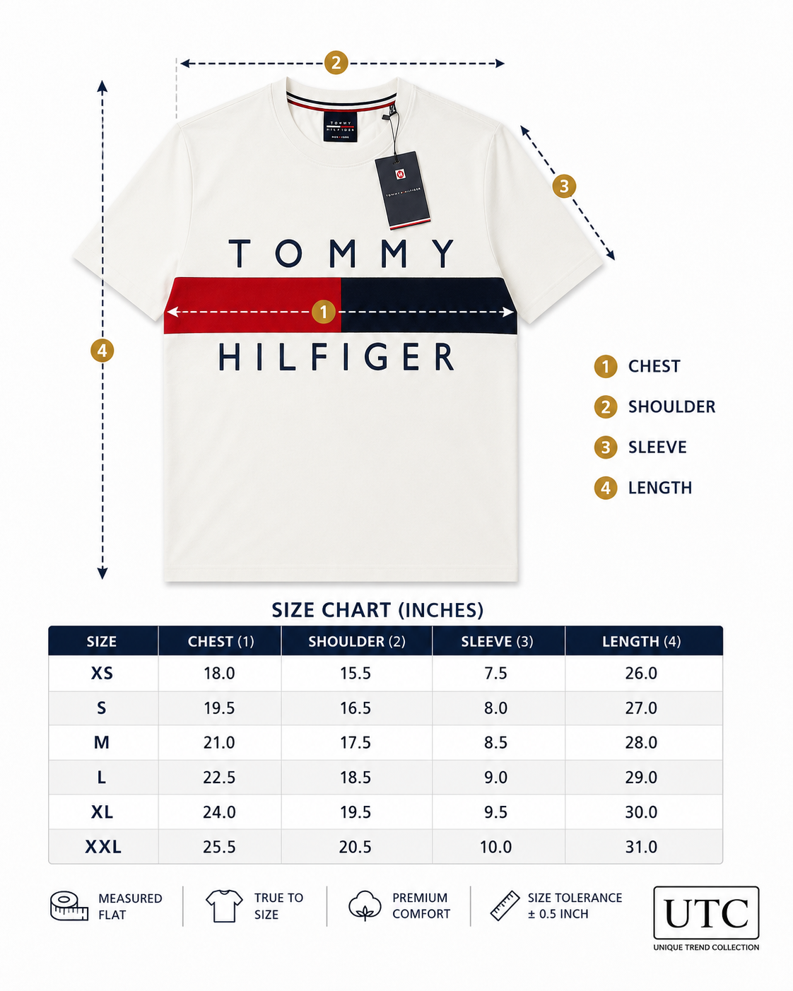 🤍 Tommy Hilfiger Men's Flag Logo T-Shirt | White Premium Cotton Crew Neck