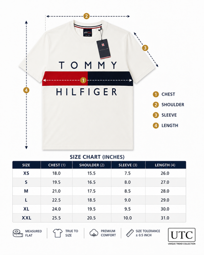 🤍 Tommy Hilfiger Men's Flag Logo T-Shirt | White Premium Cotton Crew Neck