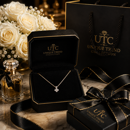 ✨ UTC Luxury Crystal Clover Necklace for Women | Elegant Gold-Tone Pendant | Adjustable Chain | Perfect Gift 💎