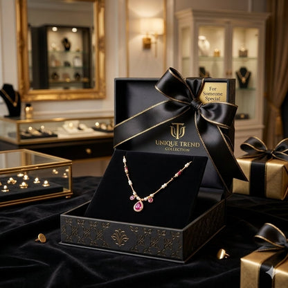 💖 Pink Crystal & Pearl Charm Necklace for Women | UTC Jewelry