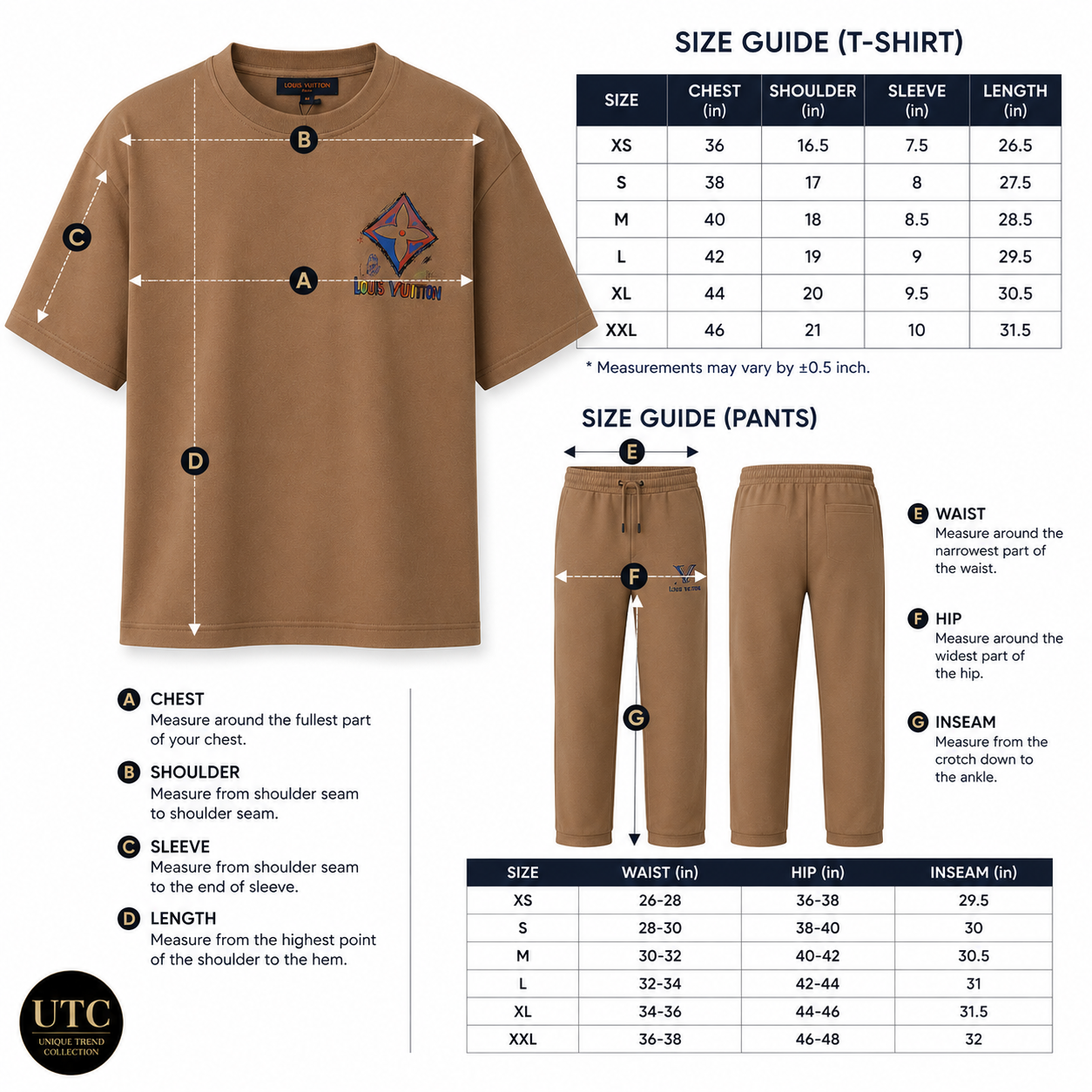 Louis Vuitton Men's Premium Cotton Short Sleeve T-Shirt | Luxury Casual Crew Neck | Camel Brown
