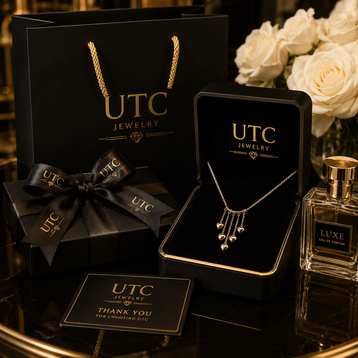 💖 UTC Luxury Heart Tassel Necklace for Women | Elegant Gold Crystal Pendant