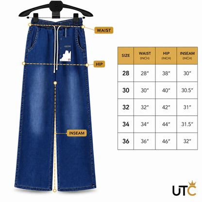 LIMORE Women’s Dark Blue Wide-Leg Jeans | Drawstring Elastic Waist