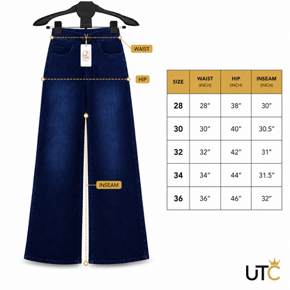 GREY RABBIT Women's Dark Blue Wide-Leg Jeans – High-Waist Stretch Denim Pants