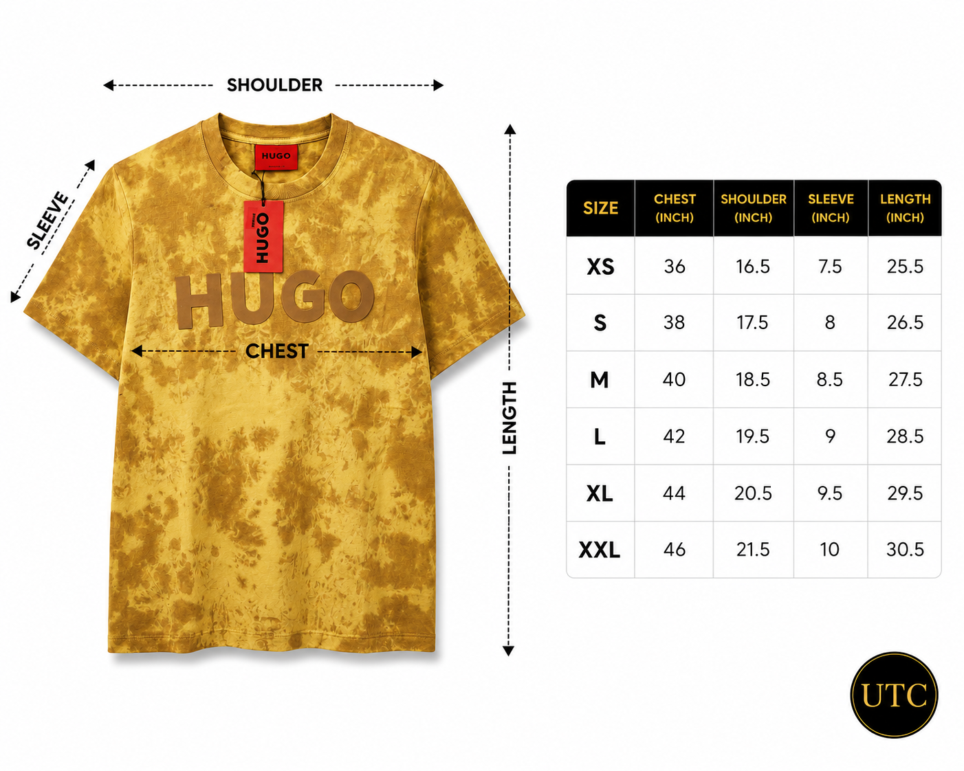 👕 HUGO Men's Premium Tie-Dye Logo T-Shirt 💛🔥 | Soft Cotton Crew Neck | Modern Casual Wear