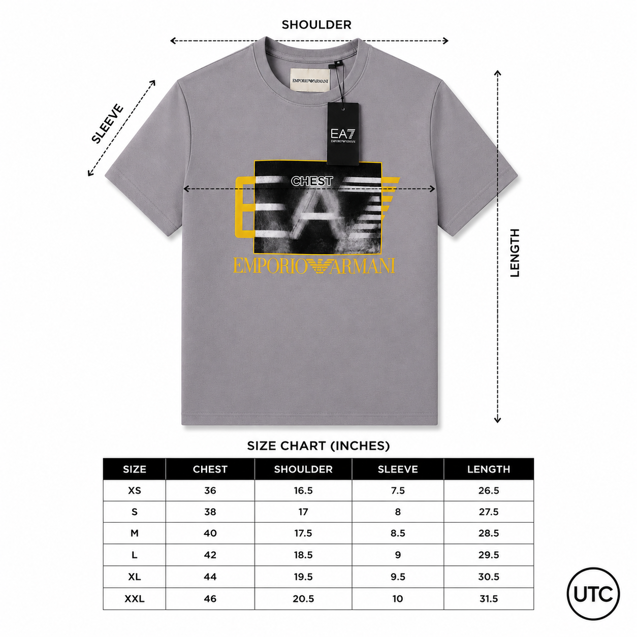 EA7 Emporio Armani Men's Premium Graphic T-Shirt | Grey Crew Neck Cotton Tee