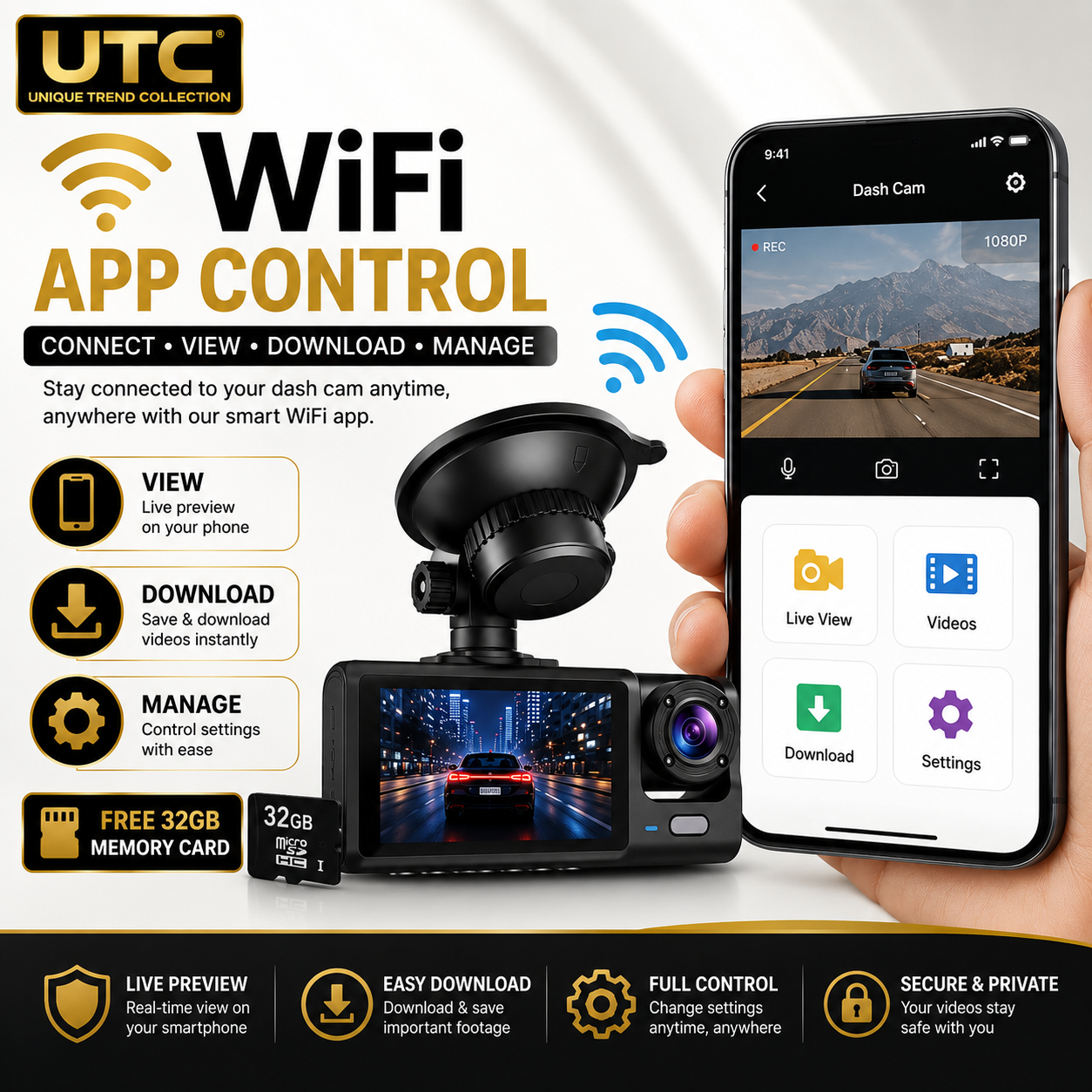 4G WiFi GPS 3-Channel Dash Cam | Front + Cabin + Rear | FREE 32GB Memory Card | Full HD 1080P