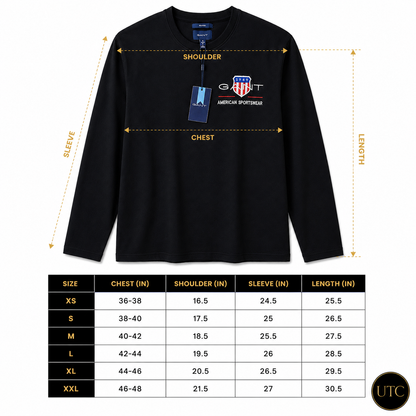 🖤 GANT Men's Premium Long Sleeve T-Shirt 👕✨ | 100% Authentic | Classic American Sportswear