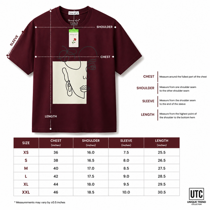 Formal Girl Women’s Oversized Burgundy Graphic T-Shirt – Abstract Face Print