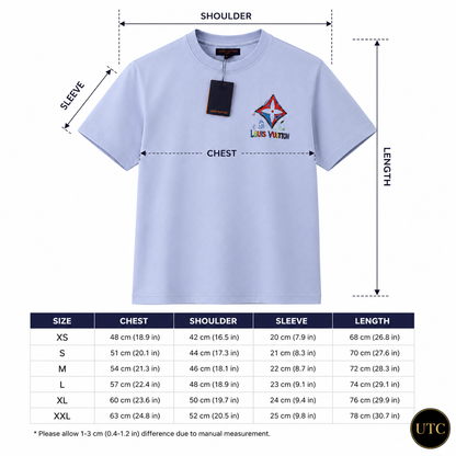 🩵 Louis Vuitton Men's Premium Sky Blue Logo T-Shirt 👕✨ | Luxury Cotton Crew Neck | 100% Authentic