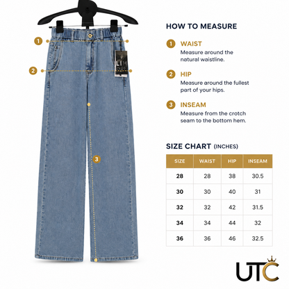 LIMORE Women’s Light Blue Wide-Leg Jeans | Elastic Waist Denim