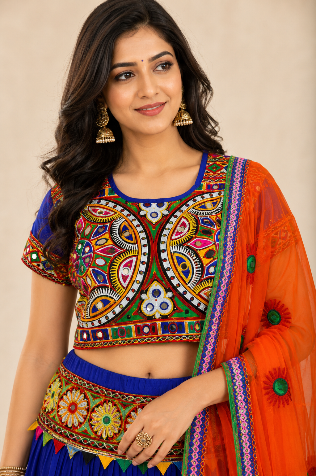 Women’s Royal Blue & Orange Navratri Garba Chaniya Choli Set – 3 Piece