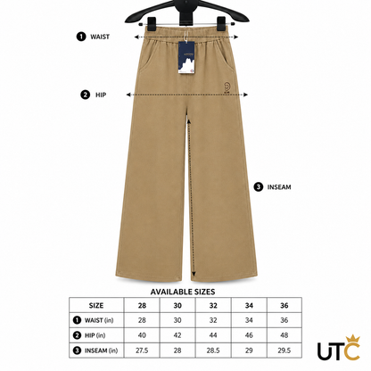 LIMORE Women's Beige Wide-Leg Pants – High-Waist Elastic Casual Trousers