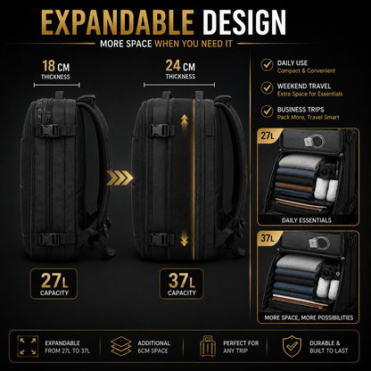 Tigernu Waterproof Vacuum Compression Laptop Backpack | Built-in Electric Vacuum Compression | Expandable 27L–37L | Anti-Theft | USB Charging | Fits 17" Laptop