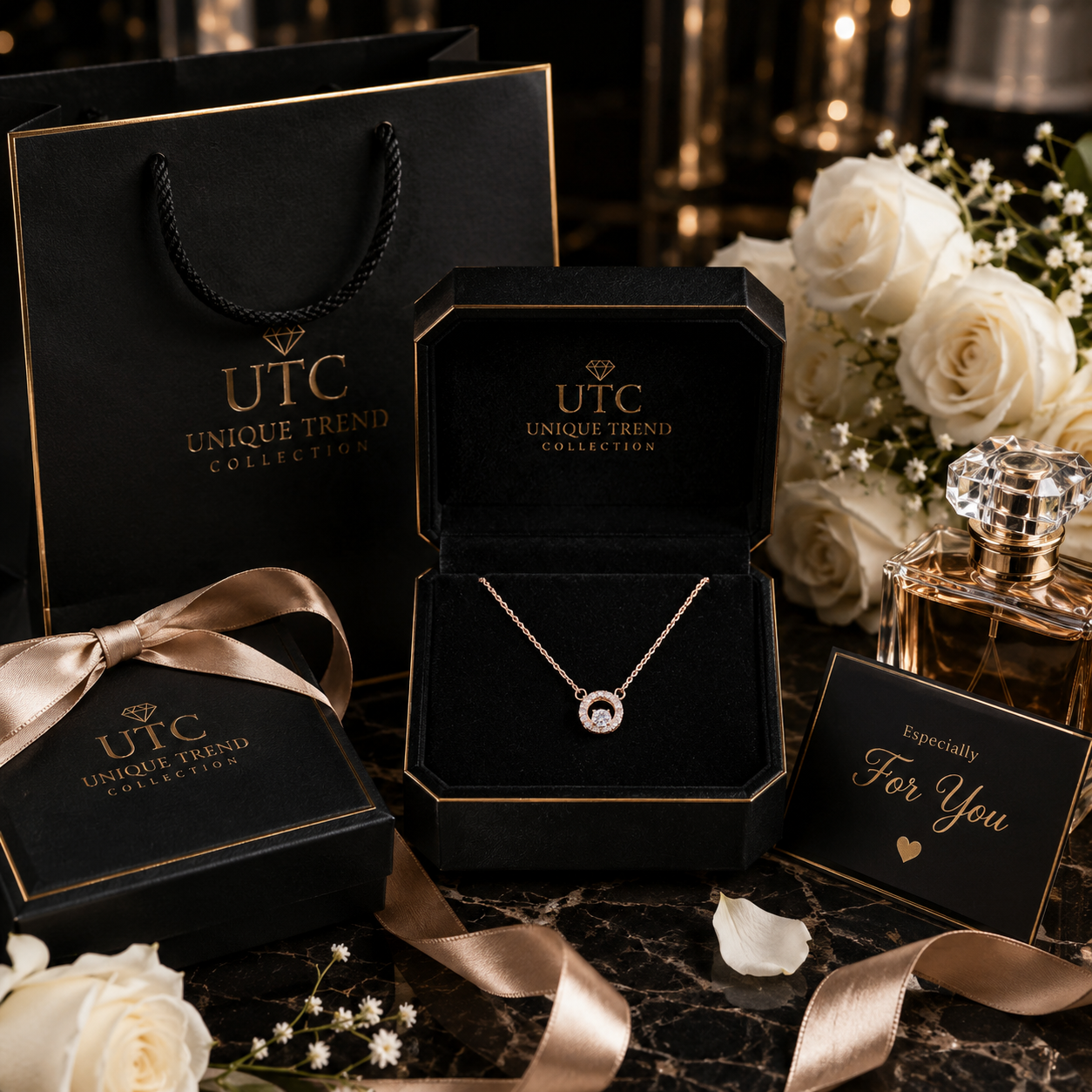 ✨ UTC Luxury Rose Gold Crystal Circle Pendant Necklace for Women ✨