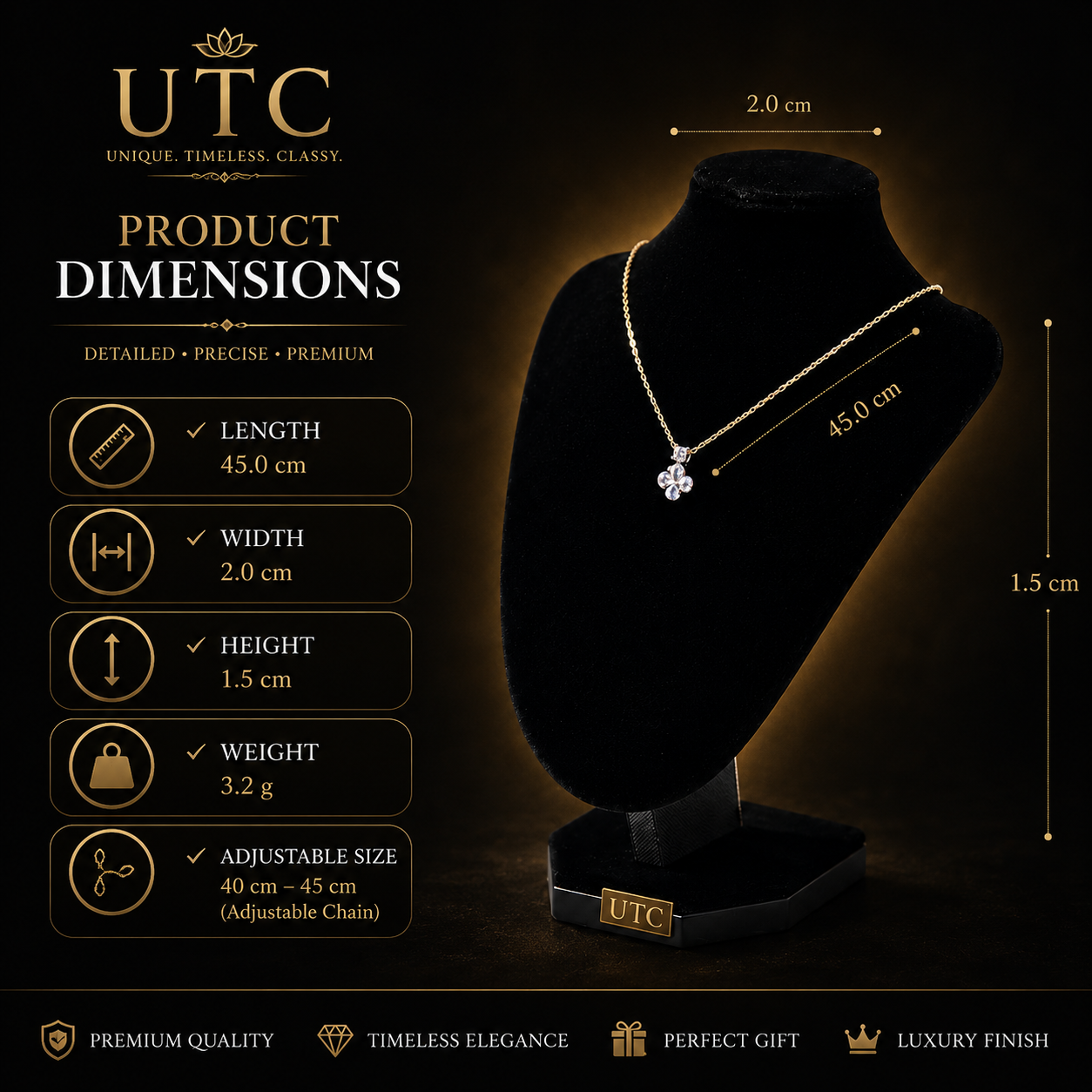 ✨ UTC Luxury Crystal Clover Necklace for Women | Elegant Gold-Tone Pendant | Adjustable Chain | Perfect Gift 💎