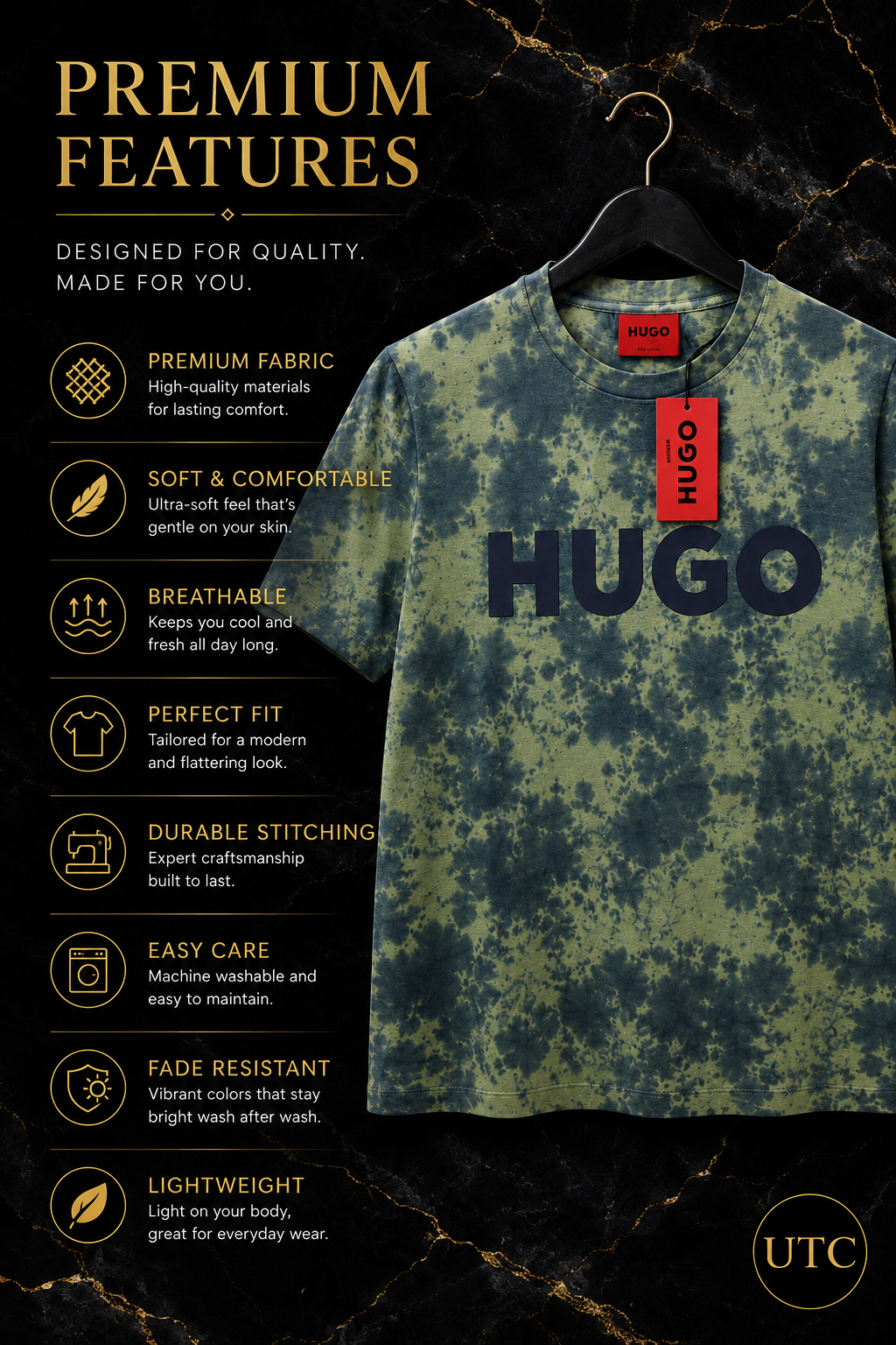 🔥 HUGO Men's Premium Tie-Dye Logo T-Shirt 👕 | ✨ Soft Cotton | 🌿 Modern Luxury | 🇨🇦 Fast Shipping