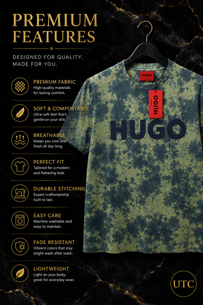 🔥 HUGO Men's Premium Tie-Dye Logo T-Shirt 👕 | ✨ Soft Cotton | 🌿 Modern Luxury | 🇨🇦 Fast Shipping