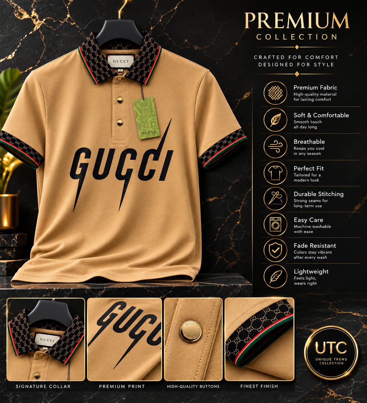 🔥 Gucci Men's Premium Beige Polo Shirt | Luxury Cotton Designer Polo 👕✨