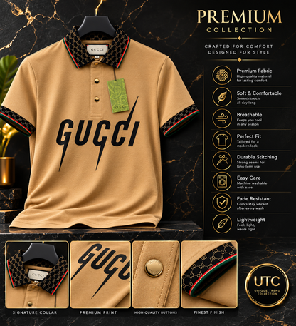 🔥 Gucci Men's Premium Beige Polo Shirt | Luxury Cotton Designer Polo 👕✨