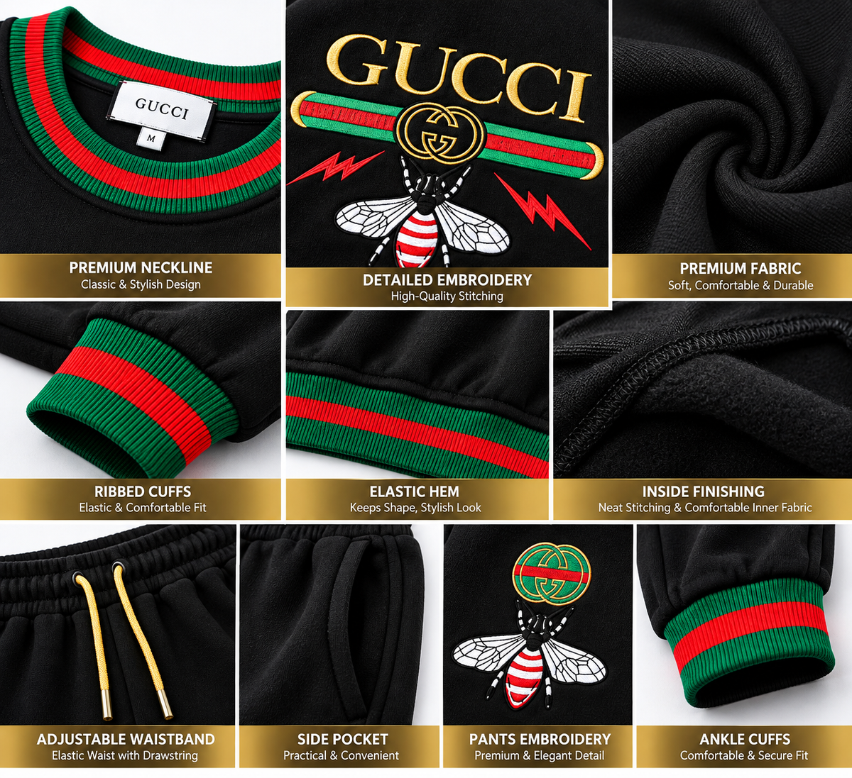 GUCCI Bee Graphic Black 2-Piece Tracksuit | Sweatshirt & Joggers