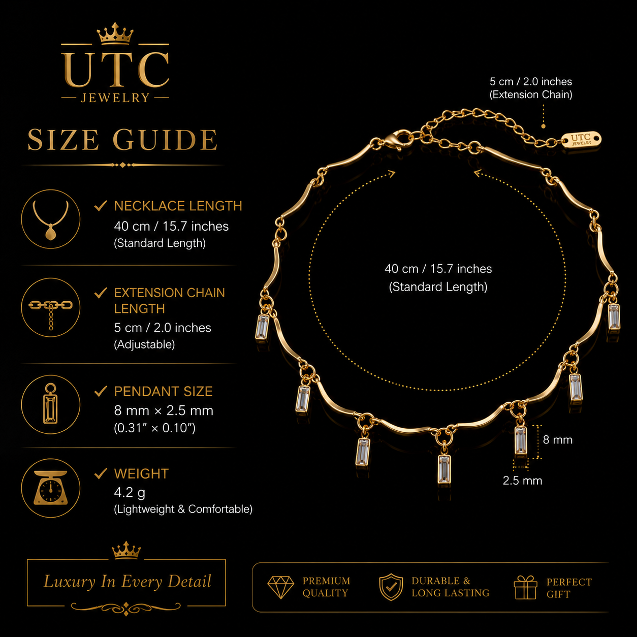✨ Gold Crystal Dangle Charm Necklace – Elegant Luxury Fashion Jewelry for Women
