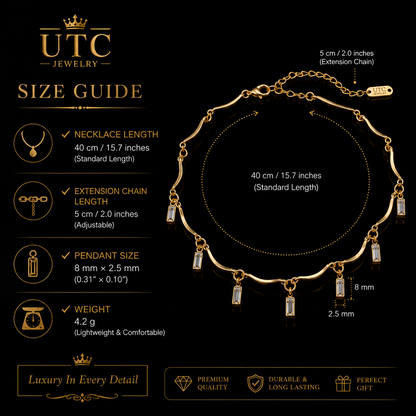 ✨ Gold Crystal Dangle Charm Necklace – Elegant Luxury Fashion Jewelry for Women