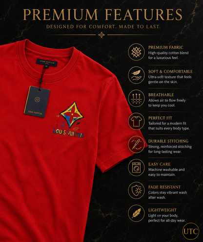❤️✨ Louis Vuitton Men's Premium Red Logo T-Shirt 👕 | 💎 100% Soft Cotton Crew Neck | 🔥 Luxury Designer Casual Wear