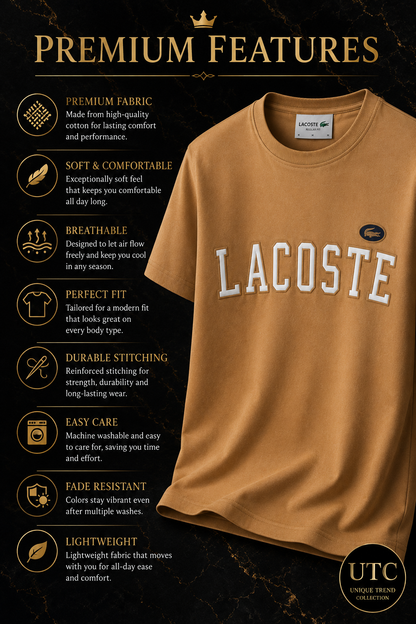 Lacoste Men's Logo Crew Neck T-Shirt – Camel | Premium Cotton Casual Tee