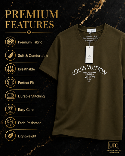 Louis Vuitton Women's Premium Olive Green Logo Cotton T-Shirt | Luxury Short Sleeve Crew Neck Casual Tee