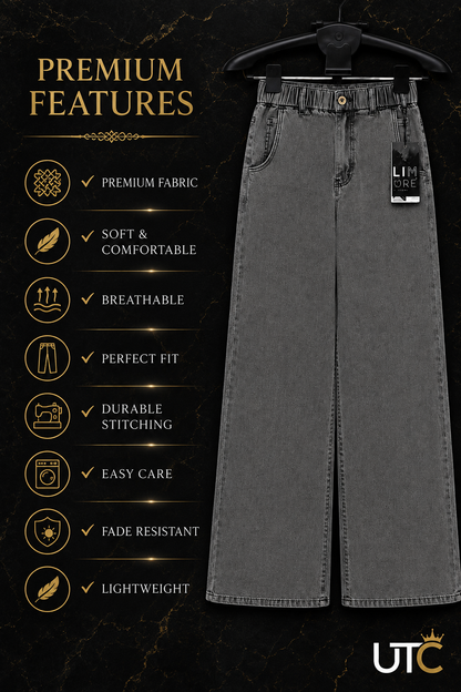 LIMORE Women’s Washed Grey Wide-Leg Jeans | Elastic Waist
